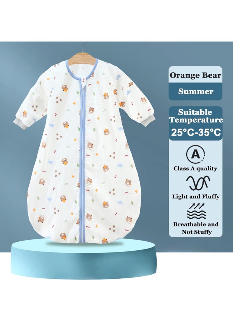Rightsure 0.5 TOG Baby Sleeping Bag, 100% Cotton Baby Sleeping Bag, Double Zipper Gauze Baby Sleeping Bag Long Sleeve, Baby Wearable Blanket for Babies 0-24 Months (Orange Bear, S)  - Image 2