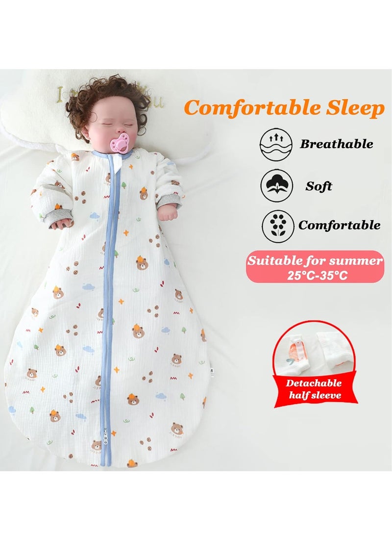 Rightsure 0.5 TOG Baby Sleeping Bag, 100% Cotton Baby Sleeping Bag, Double Zipper Gauze Baby Sleeping Bag Long Sleeve, Baby Wearable Blanket for Babies 0-24 Months (Orange Bear, S)  - Image 3