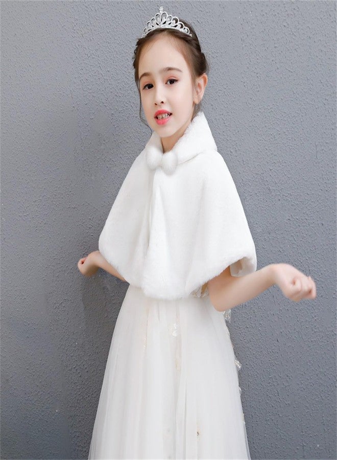 SK Studio Girls Princess Faux Fur Flower Bolero Shrug Party Wedding Dress Up White, White, 8-10 Years - Image 3