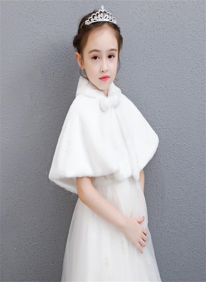 SK Studio Girls Princess Faux Fur Flower Bolero Shrug Party Wedding Dress Up White, White, 8-10 Years - Image 4