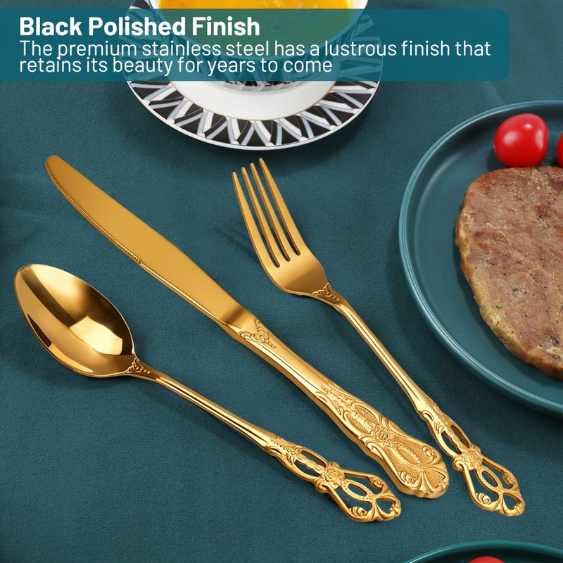 30pcs Golden Stainless Steel Cutlery Set with Hollow Handle Durable Mirror Polished Dishwasher Safe for Home Kitchen Wedding Parties - Image 5