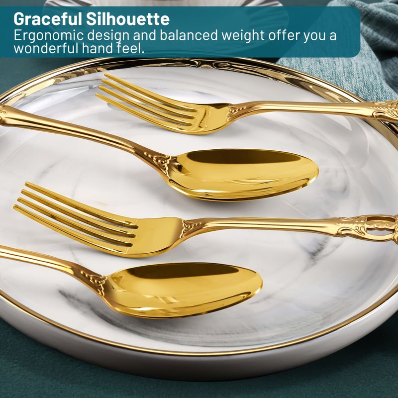 30pcs Golden Stainless Steel Cutlery Set with Hollow Handle Durable Mirror Polished Dishwasher Safe for Home Kitchen Wedding Parties - Image 4