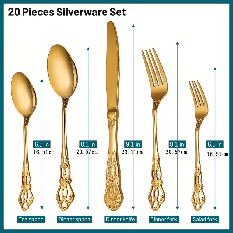 30pcs Golden Stainless Steel Cutlery Set with Hollow Handle Durable Mirror Polished Dishwasher Safe for Home Kitchen Wedding Parties - Image 3