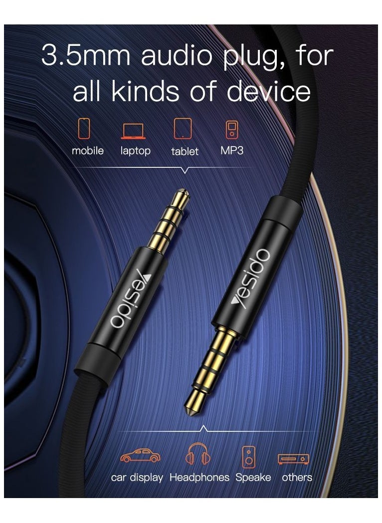 Yesido - YAU15 2m Nylon Braided 3.5Mm To 3.5Mm Jack plug Speakers Music Connection Aux Auxiliar Audio Cable - Image 1