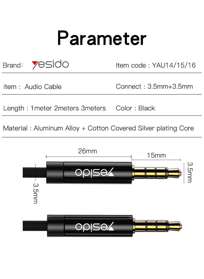 Yesido - YAU15 2m Nylon Braided 3.5Mm To 3.5Mm Jack plug Speakers Music Connection Aux Auxiliar Audio Cable - Image 1