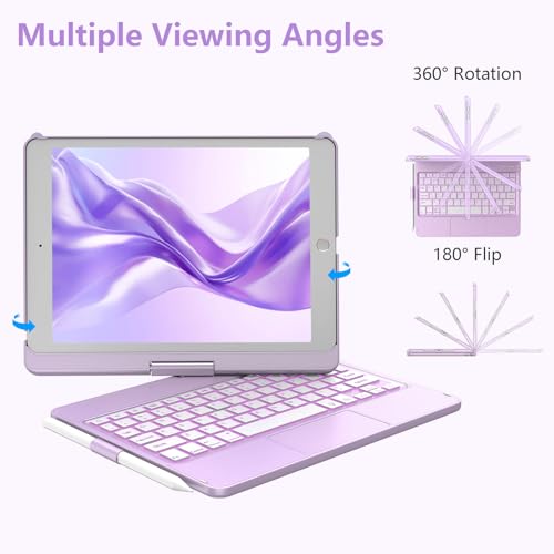 KBCASE Touchpad Keyboard Case for iPad 9th/8th/7th 10.2 inch, Backlit Trackpad Keyboard, 360°Rotatable Case with Pencil Holder for iPad 9th/8th/7th Gen (Light Purple) - Image 3