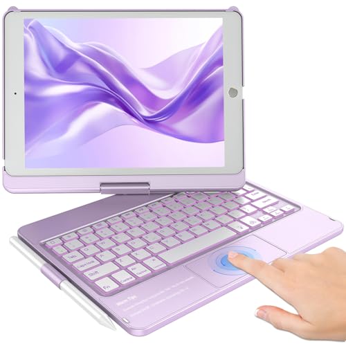 KBCASE Touchpad Keyboard Case for iPad 9th/8th/7th 10.2 inch, Backlit Trackpad Keyboard, 360°Rotatable Case with Pencil Holder for iPad 9th/8th/7th Gen (Light Purple) - Image 1