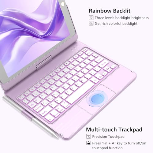 KBCASE Touchpad Keyboard Case for iPad 9th/8th/7th 10.2 inch, Backlit Trackpad Keyboard, 360°Rotatable Case with Pencil Holder for iPad 9th/8th/7th Gen (Light Purple) - Image 5