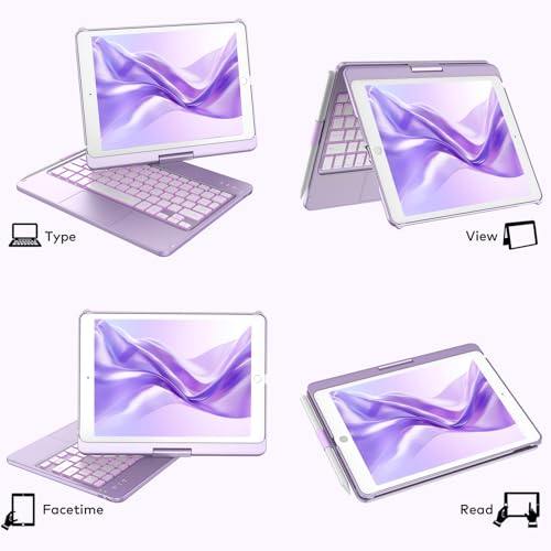 KBCASE Touchpad Keyboard Case for iPad 9th/8th/7th 10.2 inch, Backlit Trackpad Keyboard, 360°Rotatable Case with Pencil Holder for iPad 9th/8th/7th Gen (Light Purple) - Image 4