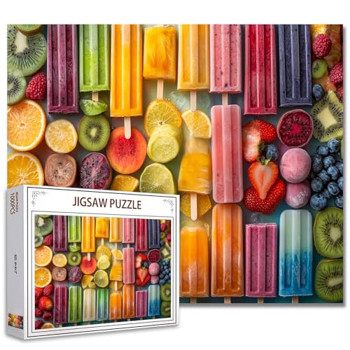 Tucocoo Jigsaw Puzzles 1000 Pieces for AdultsIce Summer Tropical Fruits Popsicles PuzzleChallenging Puzzle Perfect for Game NightsDIY Home Wall DecorFrozen Fruit Summer Popsicles Puzzles Art 27 x 20 - Image 1