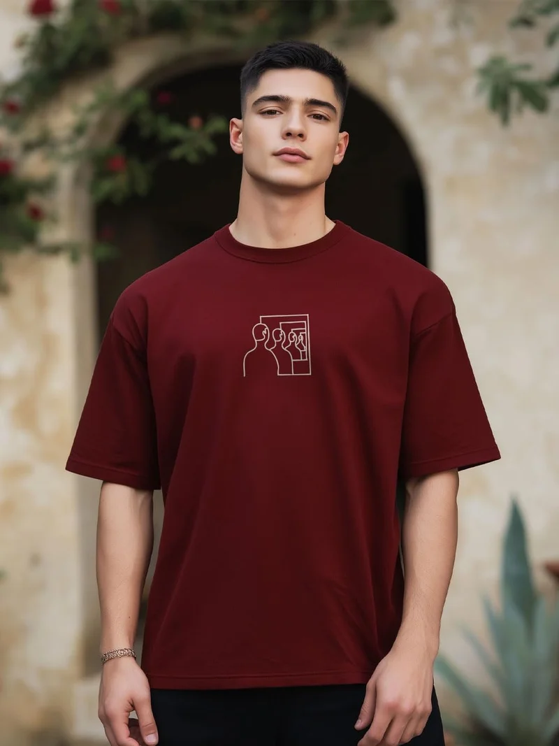 NOBERO  Maroon Oversized Graphic T-Shirt for Men for Men | Best Price UAE