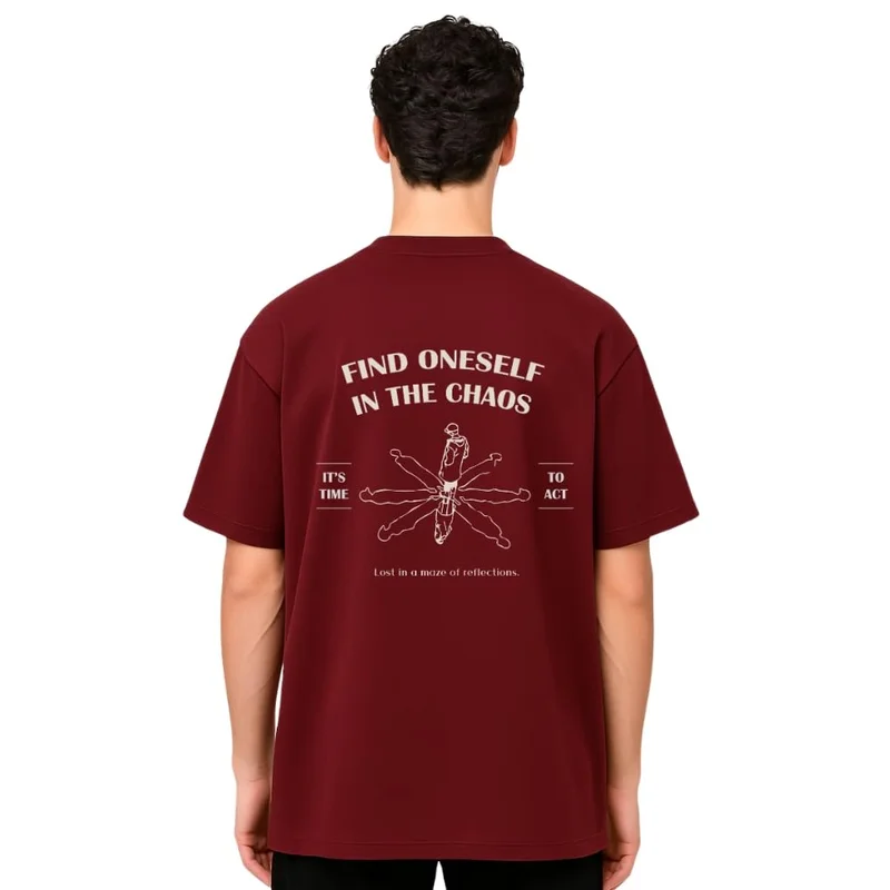 نوبيرو Maroon Oversized Graphic T-Shirt for Men