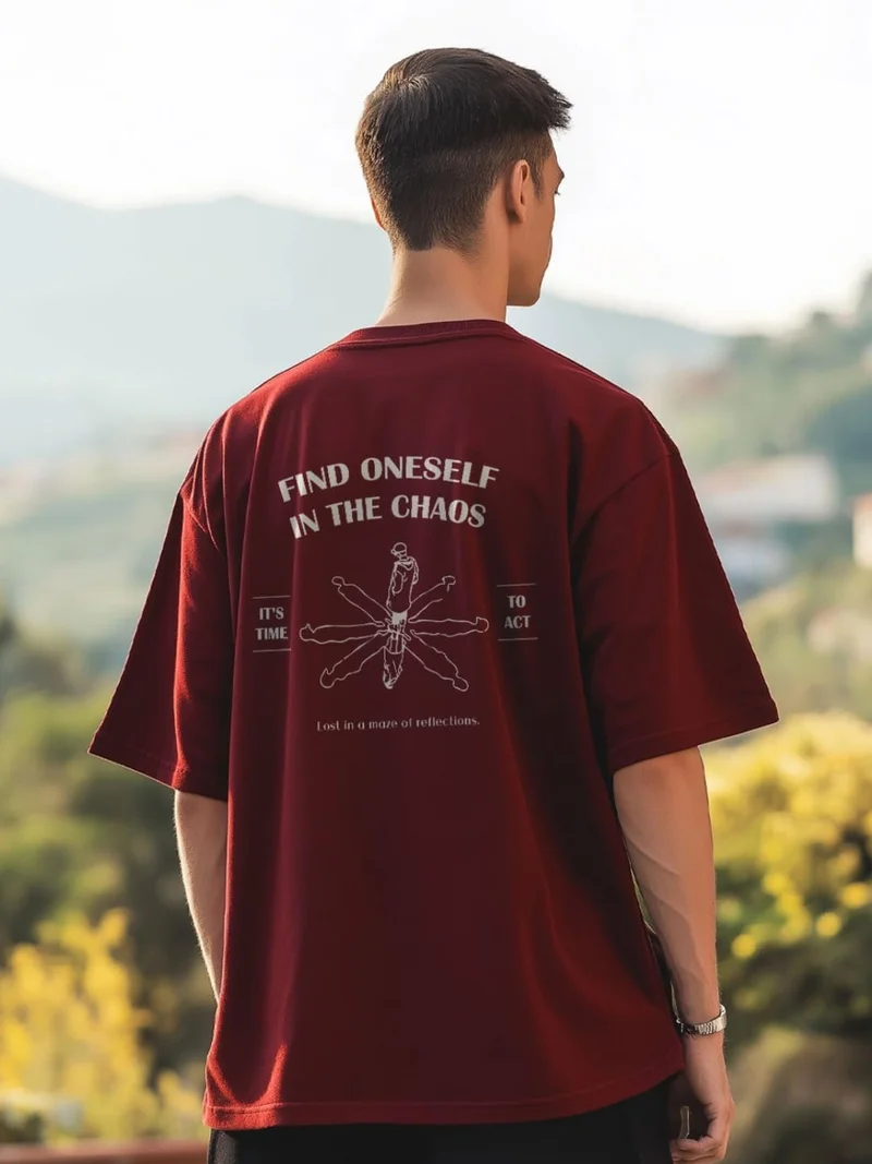 NOBERO  Maroon Oversized Graphic T-Shirt for Men for Men | Best Price UAE