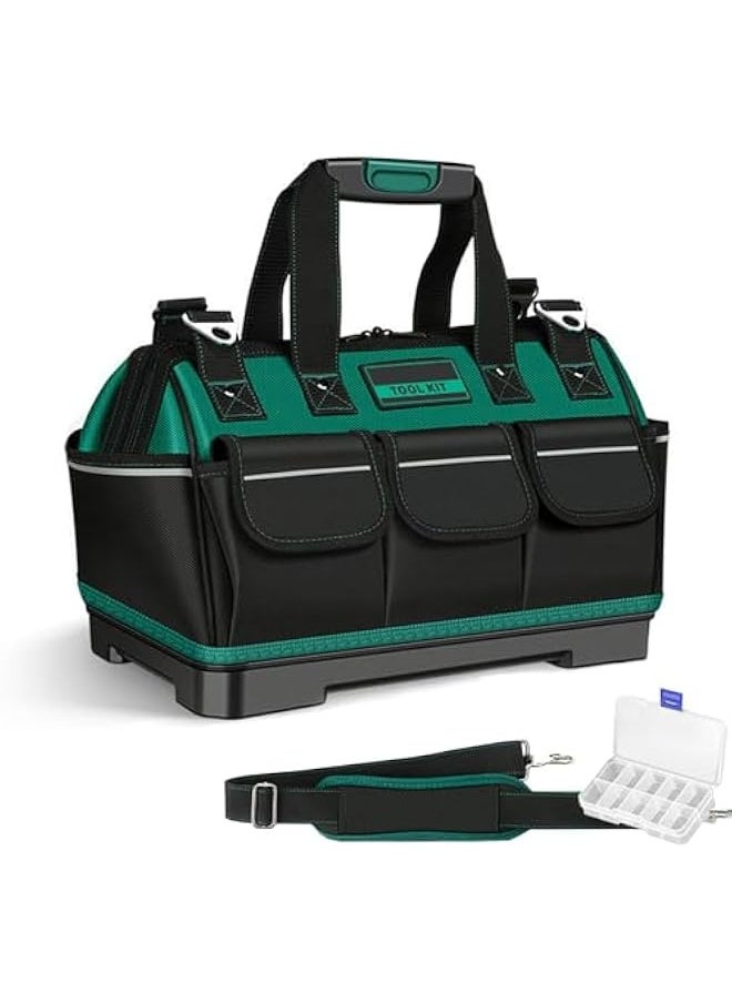 Generic 16 Inch Tool Bag, Heavy Duty Wide Mouth Large Tool Bag with Adjustable Shoulder Strap and Parts Box, Electricians Worker Waterproof Tool Bag whit Molded Hard bottom Base and 14 Pockets  - Image 1