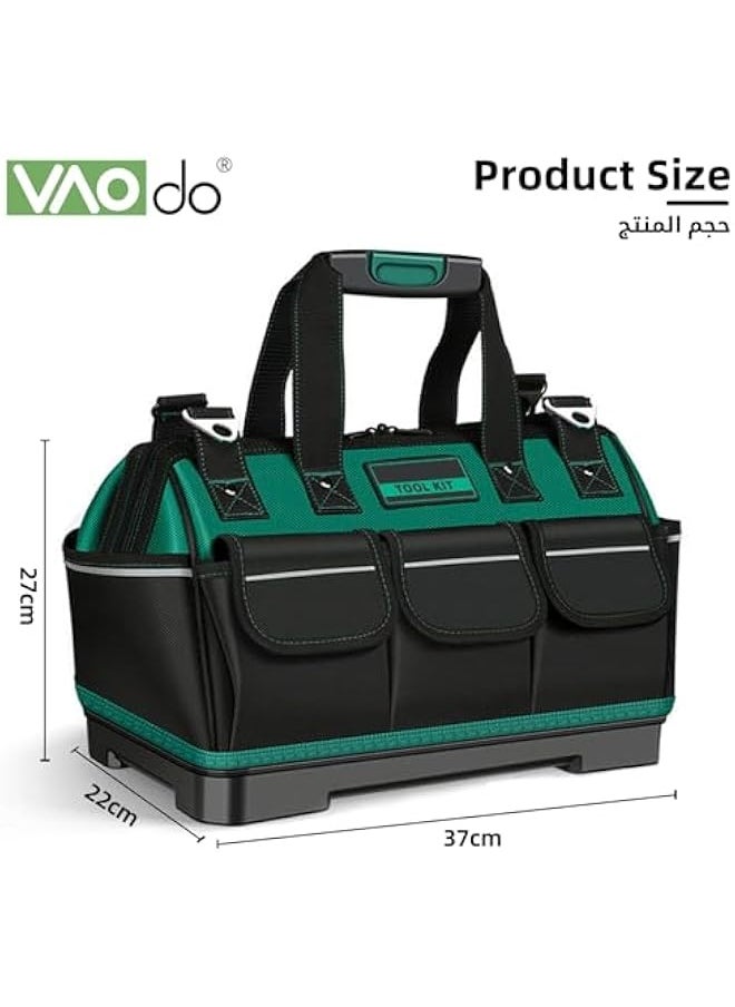 Generic 16 Inch Tool Bag, Heavy Duty Wide Mouth Large Tool Bag with Adjustable Shoulder Strap and Parts Box, Electricians Worker Waterproof Tool Bag whit Molded Hard bottom Base and 14 Pockets  - Image 4