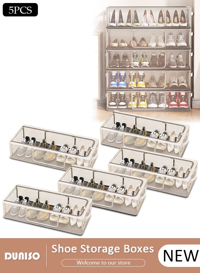 DUNISO 5-Pack Under Bed Shoe Storage Organizer, Sturdy Underbed Shoe Container Box Storage With Sturdy and Breathable Materials for Sneakers, Clothes, Toys, Great Space Saver for Your Closet - Image 1