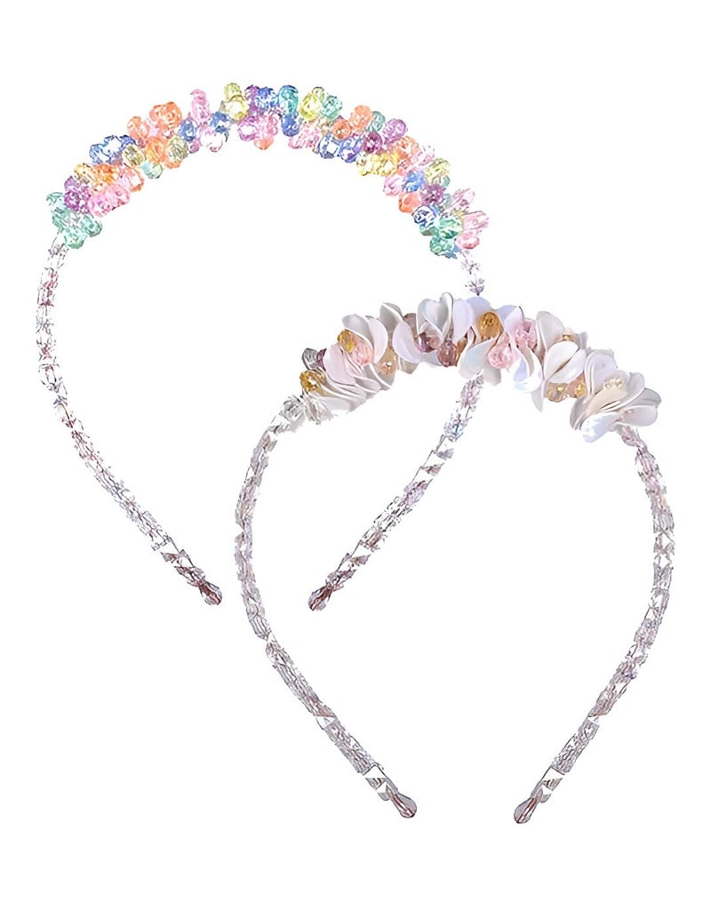 AMBEVILLA AMBEVILLA Multicolored Stones Flower Hair Bands Stylish Headwear for Women Girls Children and Teenagers Trendy Floral Design Comfortable and Adjustable Fit Casual and Special Occasion Wedding Bridal Shower Party Hair Accessories Pack of 2 - Image 1