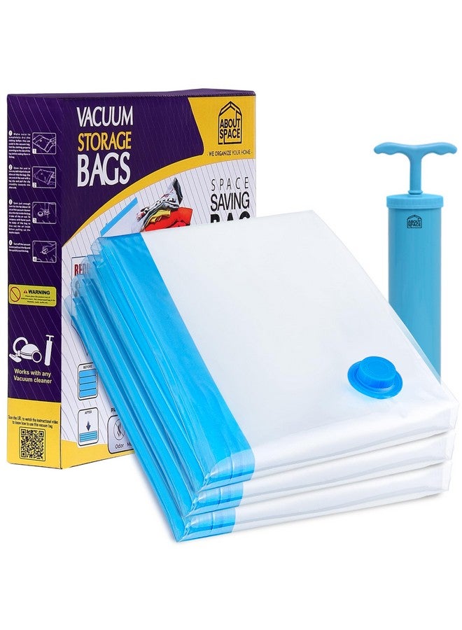 ABOUT SPACE 3 Pack Vacuum Bags for Travel with Hand Pump (3-2X Jumbo) Polyamide Polyethylene Airtight, Reusable Space Saver Compression Storage for Packing, Ziplock Vaccine Sealer Bags (Blue) - Image 1