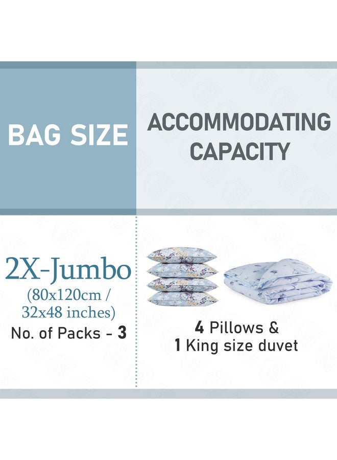 ABOUT SPACE 3 Pack Vacuum Bags for Travel with Hand Pump (3-2X Jumbo) Polyamide Polyethylene Airtight, Reusable Space Saver Compression Storage for Packing, Ziplock Vaccine Sealer Bags (Blue) - Image 3