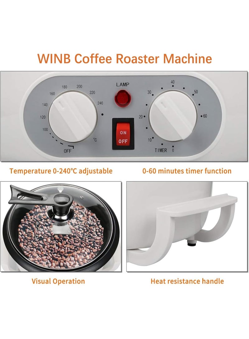 MHR Coffee Roaster 800W Electric Machine, Home Coffee Bean Roaster with Adjustable Temperature, Non-Stick Pan & Transparent Lid, Easy Coffee Roasting at Home - Image 5