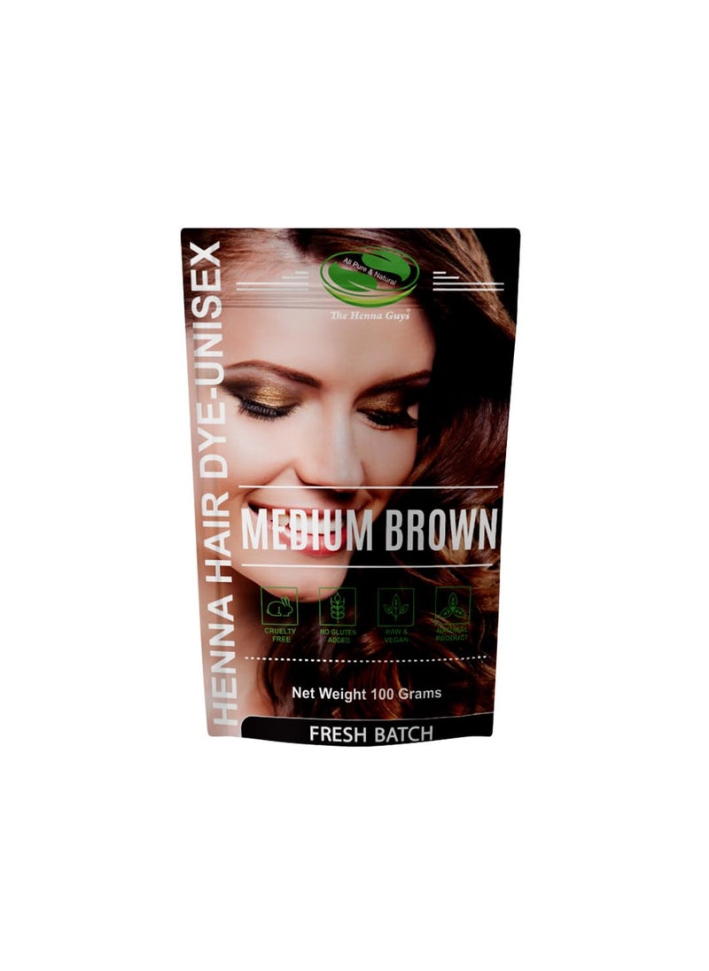 The Henna Guys 1 Pack Of Medium Brown Henna Hair & Beard Color/Dye 100 Grams - Natural Hair Color, Plant-based Hair Dye - The Henna Guys 
