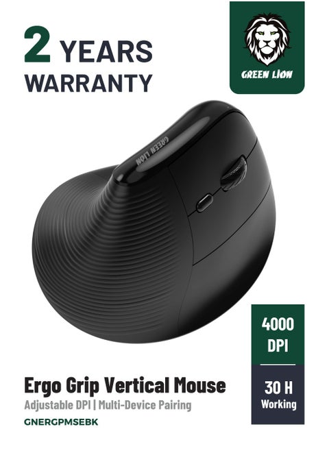 Wireless Mouse Ergo Grip Vertical Mouse with Adjustable 4000 DPI and Battery Display / Multi-Device Pairing / 2.4G Wireless and Bluetooth/ Ergonomic Mouse for Work Gaming or Daily Use - Black