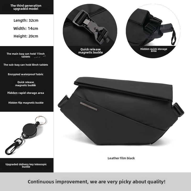 Cross-border Trendy Brand Crossbody Bag Mens Multifunctional Sports Fitness Chest Bag Large Capacity Student Shoulder Bag Functional Shoulder Bag Film black-[Upgraded Version]-Magnetic buckle Film black-[Upgraded Version]-Magnetic buckle