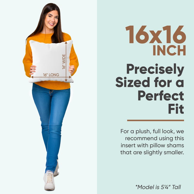 Pillowflex Synthetic Down Pillow Insert - 16x16 Down Alternative, Ultra Soft Throw Pillow, Small Couch Sham Bed Sleeping Pillow - 1 Decorative Accent Form - Image 2