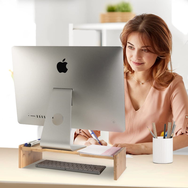 KINLINK Solid Wood Monitor Stand Riser, Monitor Riser with 2 Adjustable Height, 15.8 inch Computer Riser for Computer, iMac, PC, Printer, Computer Monitor Stand for Home & Office, Natural - Image 5