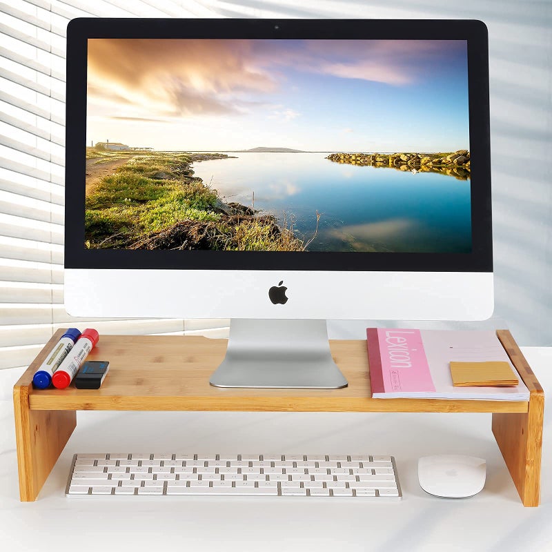 KINLINK Solid Wood Monitor Stand Riser, Monitor Riser with 2 Adjustable Height, 15.8 inch Computer Riser for Computer, iMac, PC, Printer, Computer Monitor Stand for Home & Office, Natural - Image 4