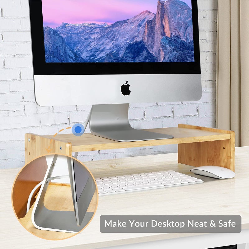 KINLINK Solid Wood Monitor Stand Riser, Monitor Riser with 2 Adjustable Height, 15.8 inch Computer Riser for Computer, iMac, PC, Printer, Computer Monitor Stand for Home & Office, Natural - Image 3