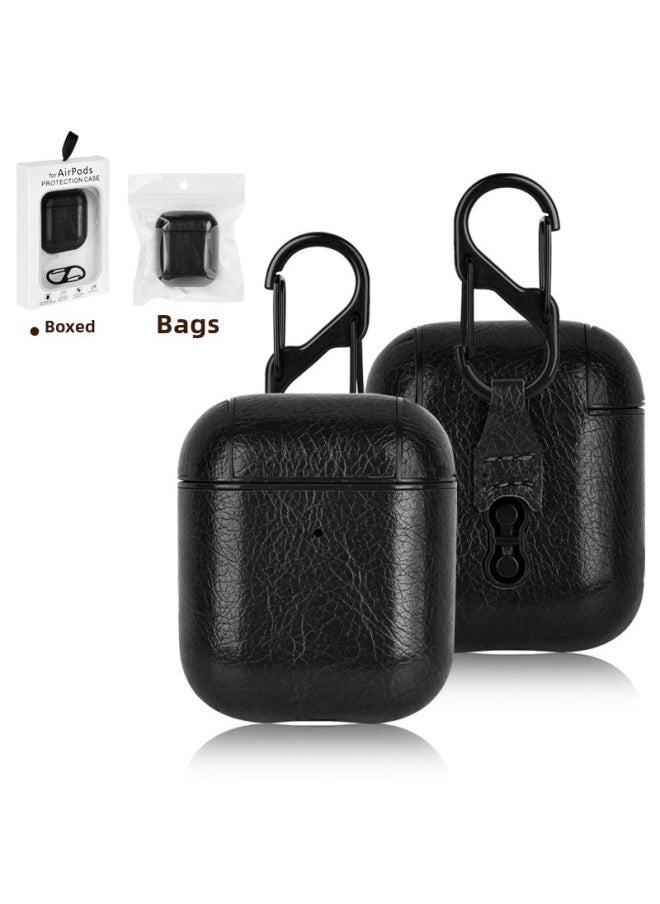 Generic - For Apple Bluetooth Headset Protective Case Airpods Pro Leather Case AppleAirpods432 Generation Headphone Case-Color:Black Back Buckle-Applicable Model:Airpods 4 Bags - Image 1