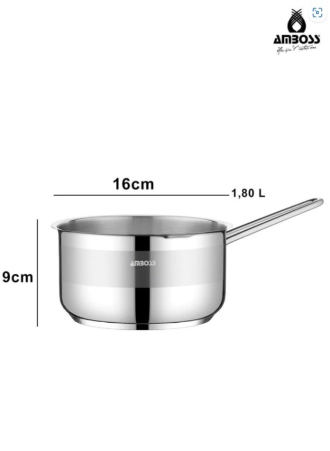 AMBOSS 18/10 Stainless Steel Saucepan with Long Handle | 16cm | 1.8L Capacity | Versatile | Suitable for all types of hobs and dishwashers - Image 3