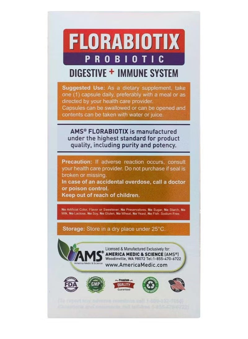AMS Florabiotix Probiotic Capsules 50 Billion CFU – Digestive & Immune Support, 10 Strains, 30 Capsules - Image 2