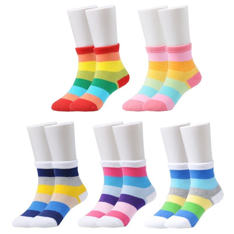 EPEIUS Girls' 5 Pack Seamless Rainbow Stripes Crew Socks Kids Girls Cotton Dress Socks for 9-12 Years,Shoe Size 1-3.5 - Image 1
