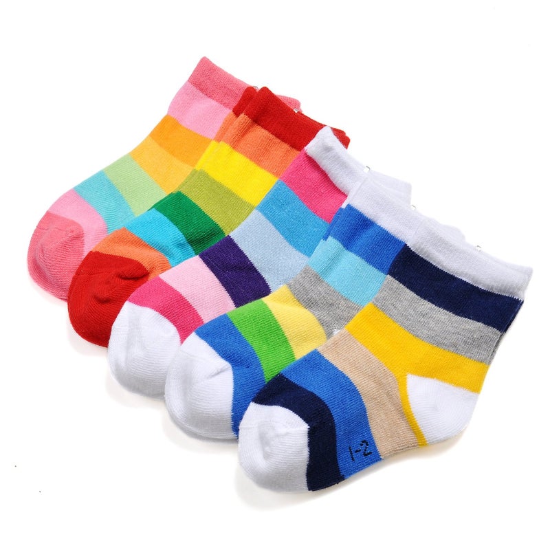 EPEIUS Girls' 5 Pack Seamless Rainbow Stripes Crew Socks Kids Girls Cotton Dress Socks for 9-12 Years,Shoe Size 1-3.5 - Image 3