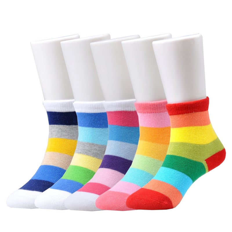 EPEIUS Girls' 5 Pack Seamless Rainbow Stripes Crew Socks Kids Girls Cotton Dress Socks for 9-12 Years,Shoe Size 1-3.5 - Image 2