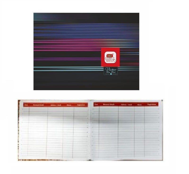 FIRST CLICK Visitor Book Feedback book Address Books (Executive) Guest Book The cover design of the Books is subject to change depending on stock availability 144 Page Size- 20.5 x 25 cm 1 Pc - Image 1