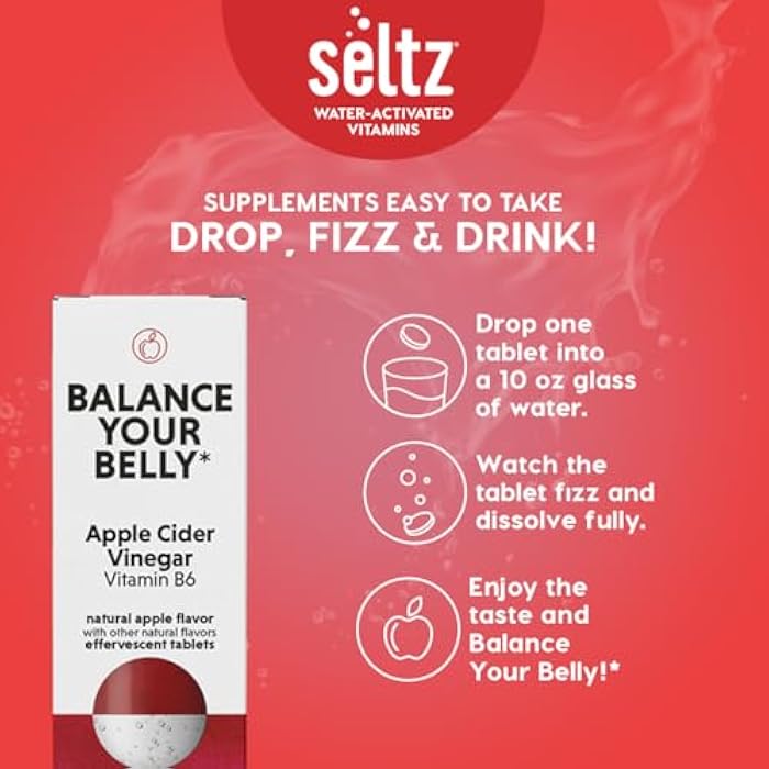 Seltz سيلتس® توازن بطنك – فيتامينات فوارة مع خل التفاح (1000 ملغ) وفيتامين ب6 لدعم الصحة الهضمية، سكر الدم ودعم المزاج – نكهة التفاح، 20 قرص (عبوة من 1) - Image 5