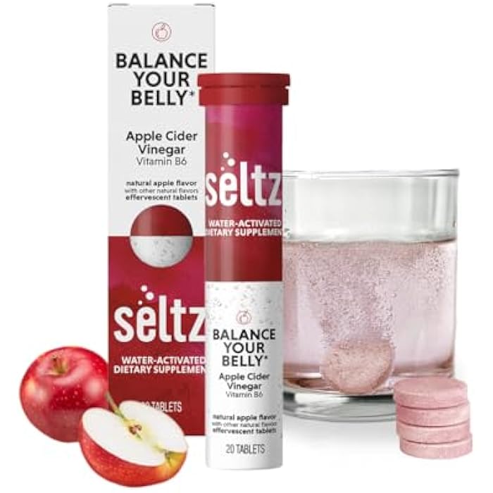 Seltz سيلتس® توازن بطنك – فيتامينات فوارة مع خل التفاح (1000 ملغ) وفيتامين ب6 لدعم الصحة الهضمية، سكر الدم ودعم المزاج – نكهة التفاح، 20 قرص (عبوة من 1) - Image 1