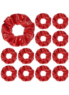 Taiyin 24 Pieces Shiny Metallic Scrunchie Solid Scrunchies Hair Ties Hair Elastics Accessories Elastic Band for Women Gym Dance Cheerleading Softball Volleyball Baseball TeamRed
