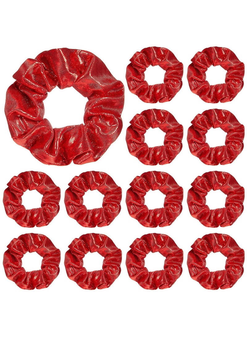 Taiyin Taiyin 24 Pieces Shiny Metallic Scrunchie Solid Scrunchies Hair Ties Hair Elastics Accessories Elastic Band for Women Gym Dance Cheerleading Softball Volleyball Baseball TeamRed 