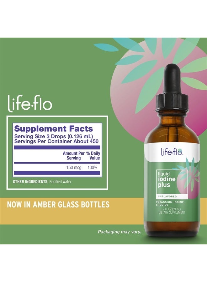 Life-flo Liquid Iodine Plus 150 mcg, Iodine Supplement for Thyroid Support,* Healthy Energy & Metabolism Formula* with Iodine & Potassium Iodide, Unflavored Liquid Drops, Approx. 450 Servings, 2 fl oz - Image 2