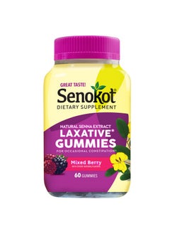 Senokot Dietary Supplement Laxative Gummies, Natural Senna Extract, Gentle, Overnight Relief From Occasional Constipation, Mixed Berry Flavor, 60 Count.  - Image 1