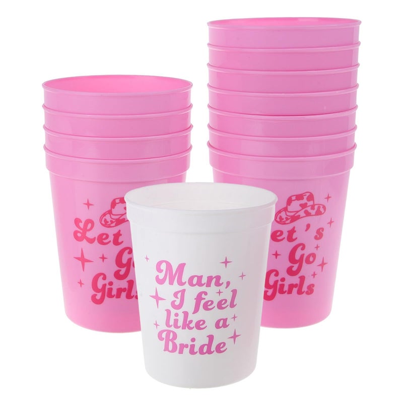 Zerodeko 12oz 12pcs Unbreakable Plastic Party Cups Pink White - Image 2