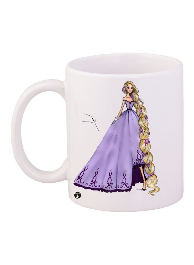 RYN Princess Printed Coffee Mug White/Purple/Beige 11ounce