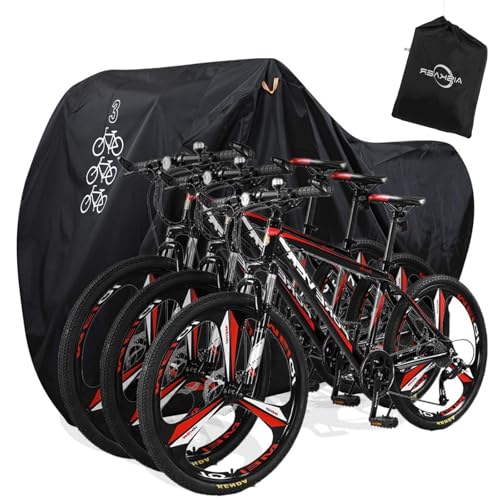 Aiskaer Bike Cover for 2-3 Bikes, Waterproof, Black, Polyester, Heavy Duty, Mountain, Road, Electric Bikes - Image 1