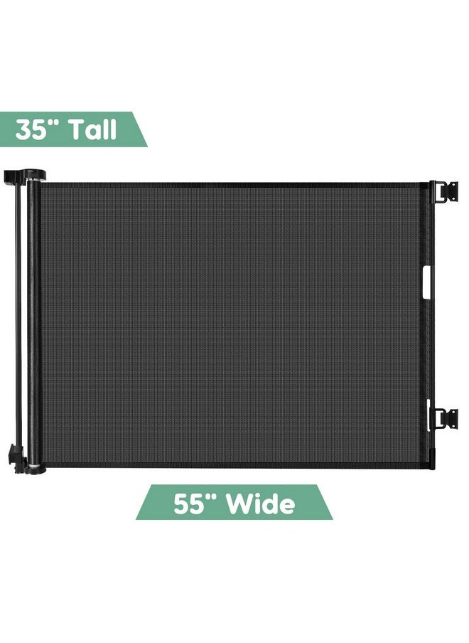 BETERTEK 55 Inch Retractable Baby Gate Retractable Dog Gate For The House Retractable Pet Gate For Dogs Indoor Retractable Baby Gates For Doorways Mesh Baby Gate Retractable Mesh Gates For Kids Or Pets (Black)  - Image 2