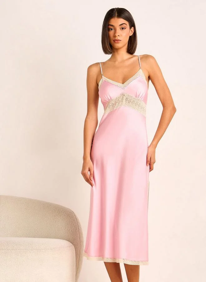 Splash FAV Night Dress Sleeveless with Lace and Embellished Straps