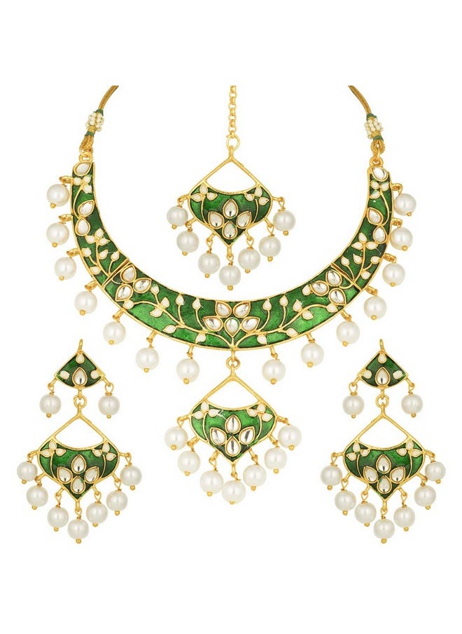 Ethnic Traditional Wedding Festive Wear Faux Kundan Floral Enamel Necklace With Maang Tikka Set Indian Bollywood Fashion Jewelry For Women Girls - pzsku/ZD830925EB886DC0B134CZ/45/_/1714988139/6c7bf528-f78b-4d6d-b243-b55e867f6c2e